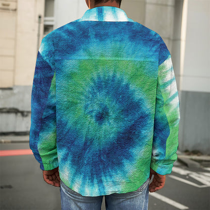 Blue Green And White Tie Dye Print Men's Shirt Jacket