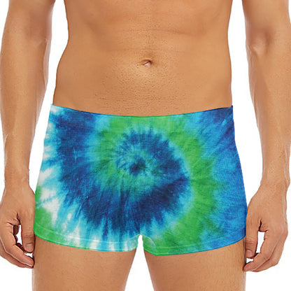 Blue Green And White Tie Dye Print Men's Short Boxer Briefs
