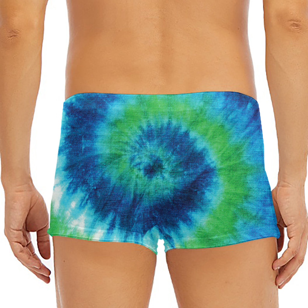 Blue Green And White Tie Dye Print Men's Short Boxer Briefs