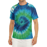 Blue Green And White Tie Dye Print Men's Short Sleeve Rash Guard