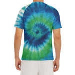 Blue Green And White Tie Dye Print Men's Short Sleeve Rash Guard