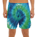 Blue Green And White Tie Dye Print Men's Split Running Shorts