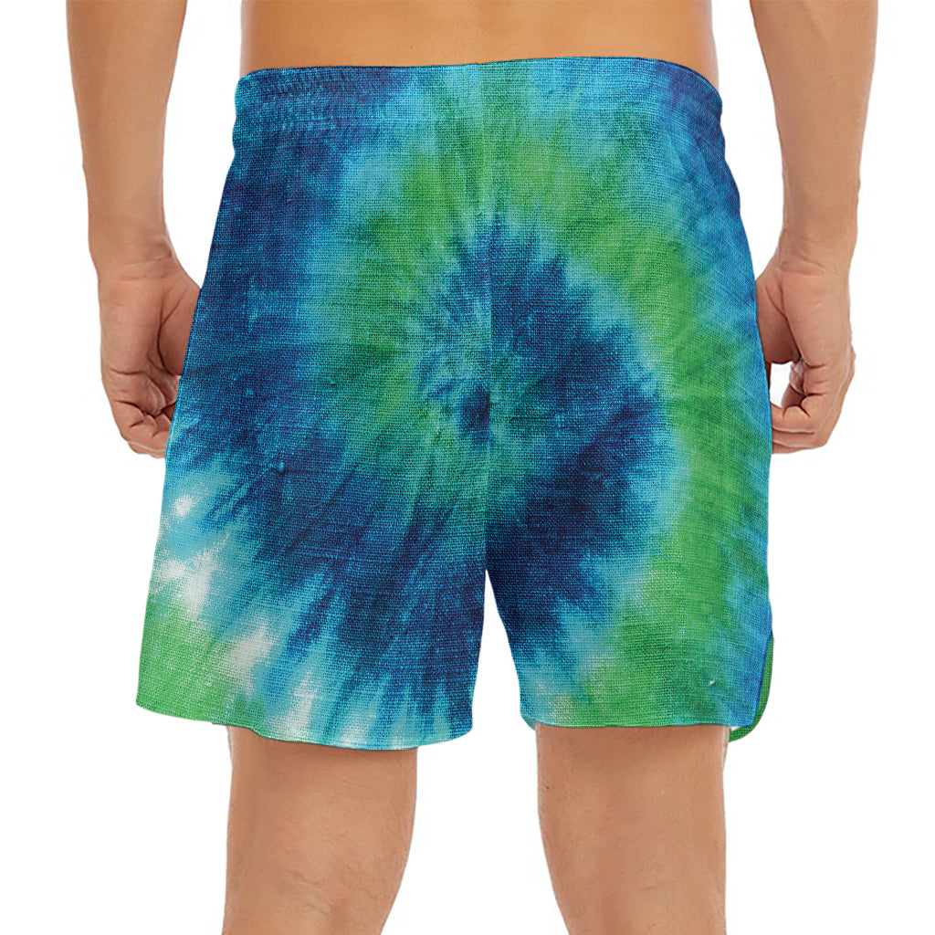 Blue Green And White Tie Dye Print Men's Split Running Shorts