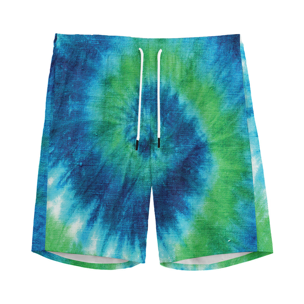 Blue Green And White Tie Dye Print Men's Sports Shorts