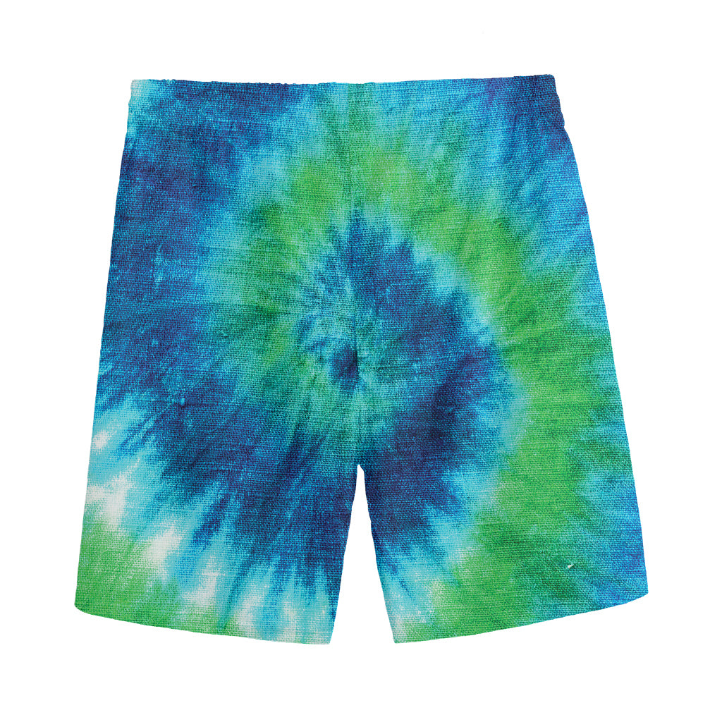 Blue Green And White Tie Dye Print Men's Sports Shorts