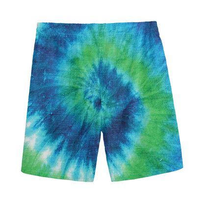 Blue Green And White Tie Dye Print Men's Sports Shorts