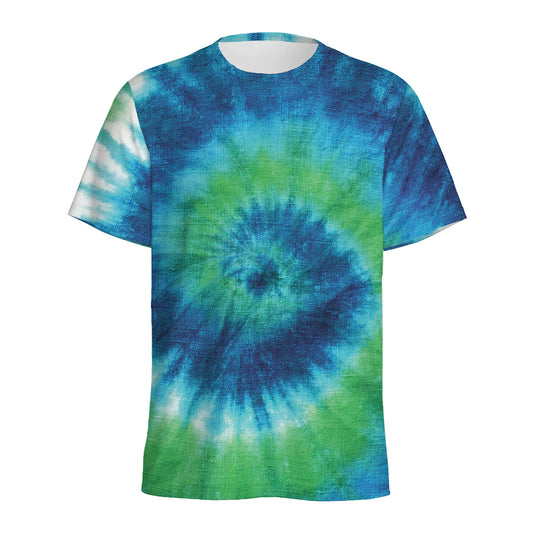 Blue Green And White Tie Dye Print Men's Sports T-Shirt