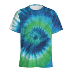 Blue Green And White Tie Dye Print Men's Sports T-Shirt