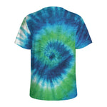 Blue Green And White Tie Dye Print Men's Sports T-Shirt