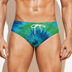 Blue Green And White Tie Dye Print Men's Swim Briefs