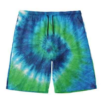 Blue Green And White Tie Dye Print Men's Swim Trunks