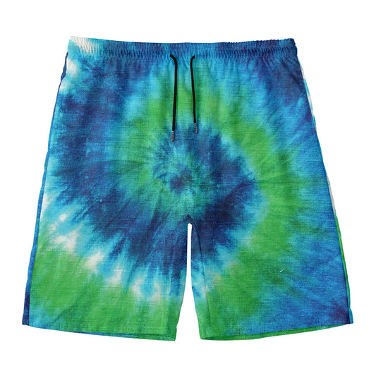 Blue Green And White Tie Dye Print Men's Swim Trunks