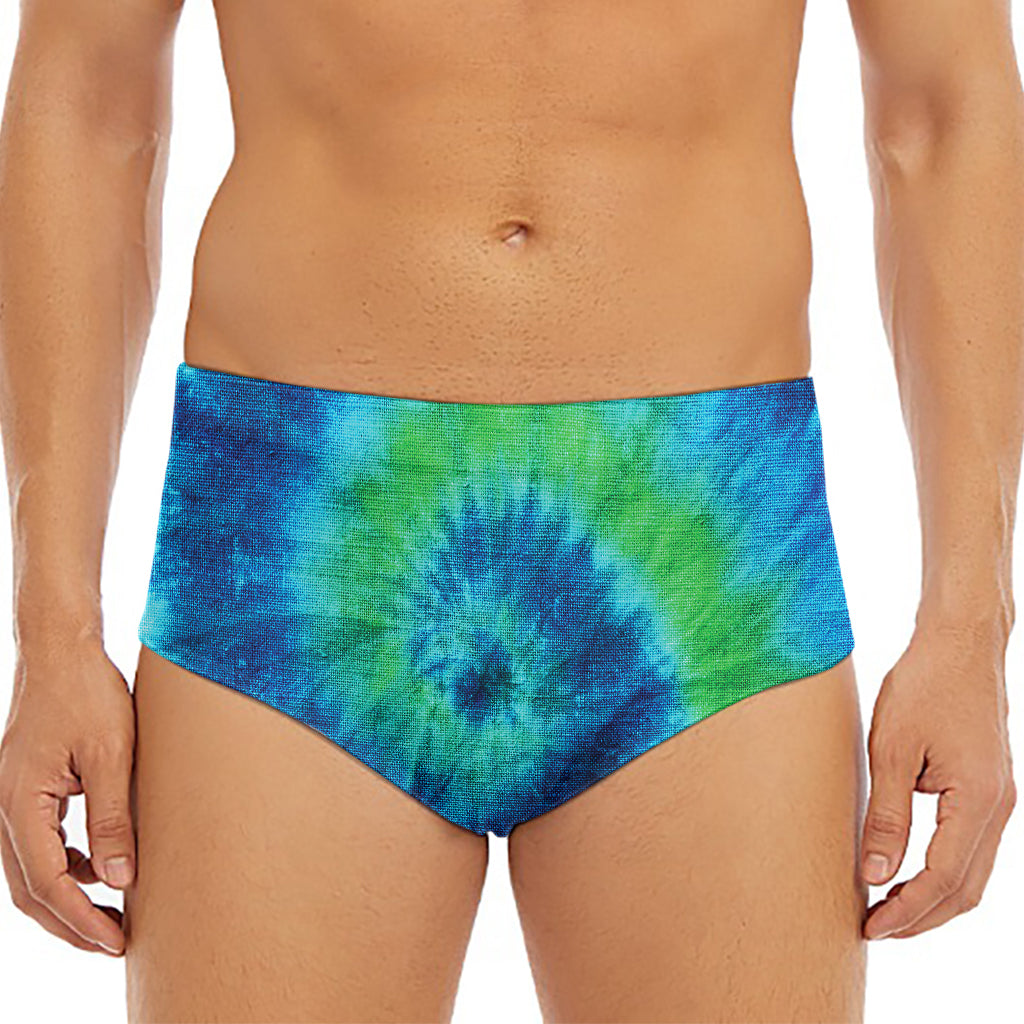Blue Green And White Tie Dye Print Men's Triangle Swim Briefs