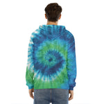 Blue Green And White Tie Dye Print Men's Velvet Pullover Hoodie