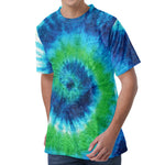 Blue Green And White Tie Dye Print Men's Velvet T-Shirt