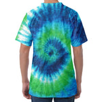 Blue Green And White Tie Dye Print Men's Velvet T-Shirt