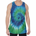 Blue Green And White Tie Dye Print Men's Velvet Tank Top