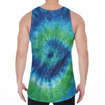 Blue Green And White Tie Dye Print Men's Velvet Tank Top