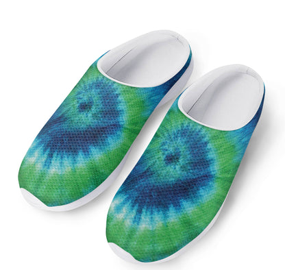 Blue Green And White Tie Dye Print Mesh Casual Shoes