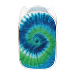 Blue Green And White Tie Dye Print Mesh Laundry Hamper