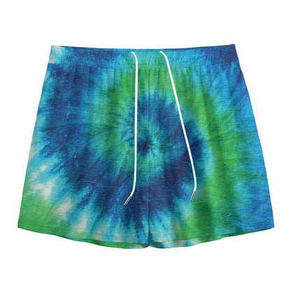 Blue Green And White Tie Dye Print Mesh Shorts