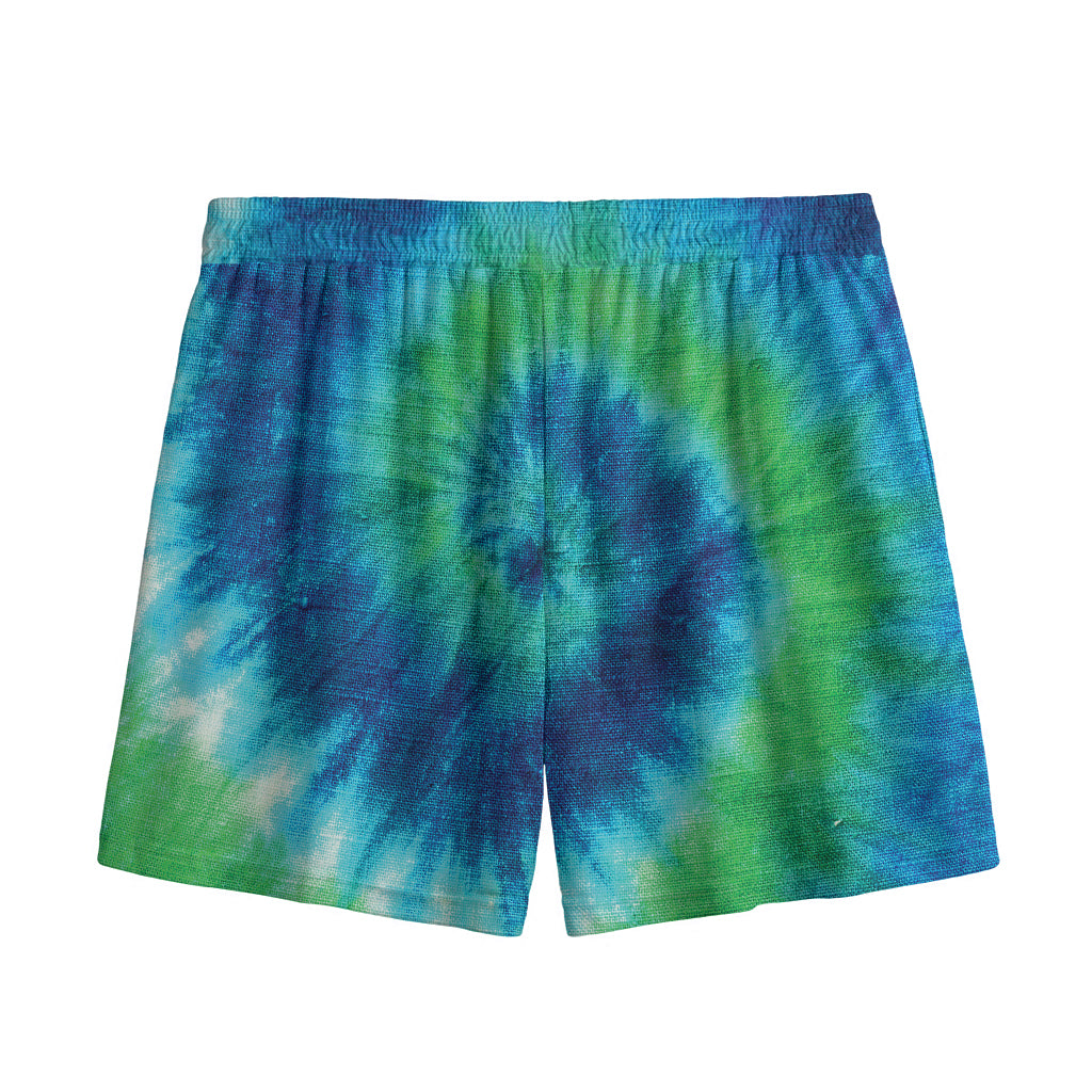 Blue Green And White Tie Dye Print Mesh Shorts