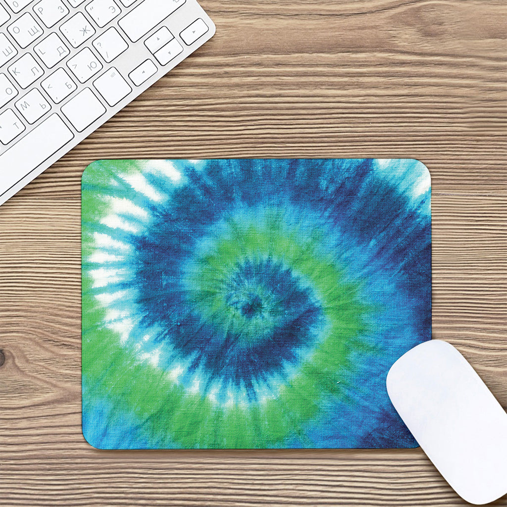 Blue Green And White Tie Dye Print Mouse Pad