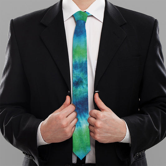 Blue Green And White Tie Dye Print Necktie
