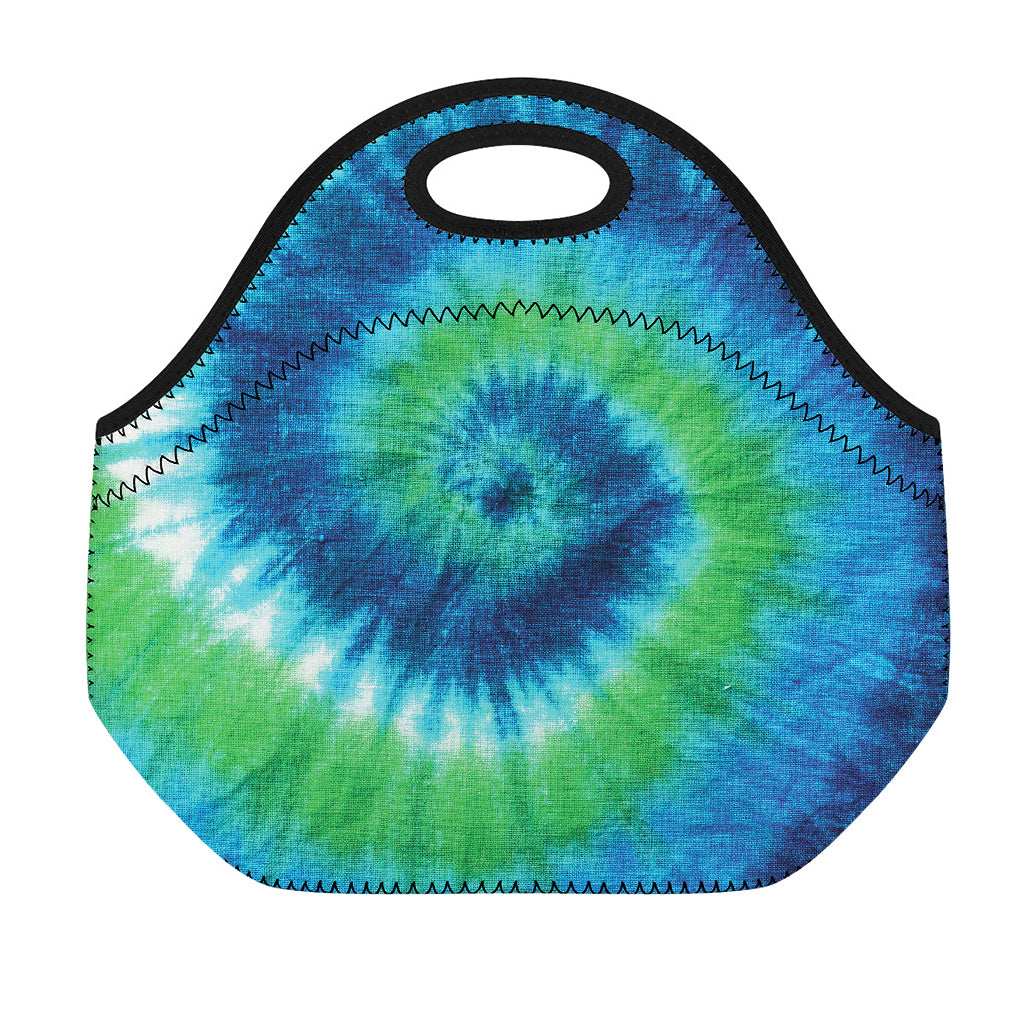 Blue Green And White Tie Dye Print Neoprene Lunch Bag