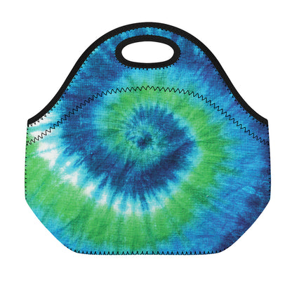 Blue Green And White Tie Dye Print Neoprene Lunch Bag