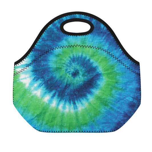 Blue Green And White Tie Dye Print Neoprene Lunch Bag