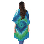 Blue Green And White Tie Dye Print Open Front Beach Cover Up
