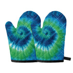 Blue Green And White Tie Dye Print Oven Mitts