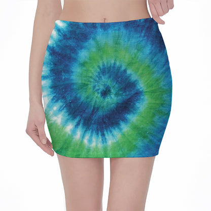 Blue Green And White Tie Dye Print Pencil Mini Skirt