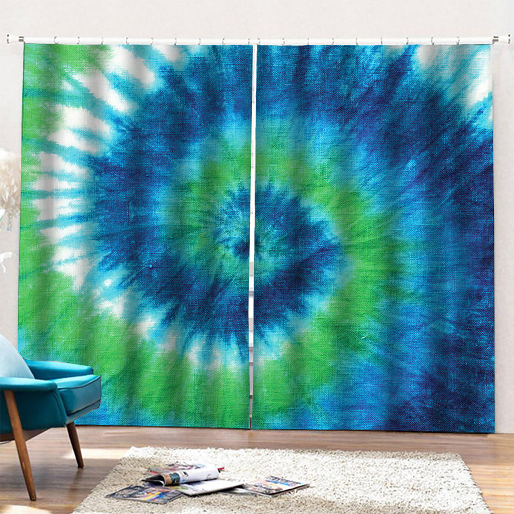 Blue Green And White Tie Dye Print Pencil Pleat Curtains