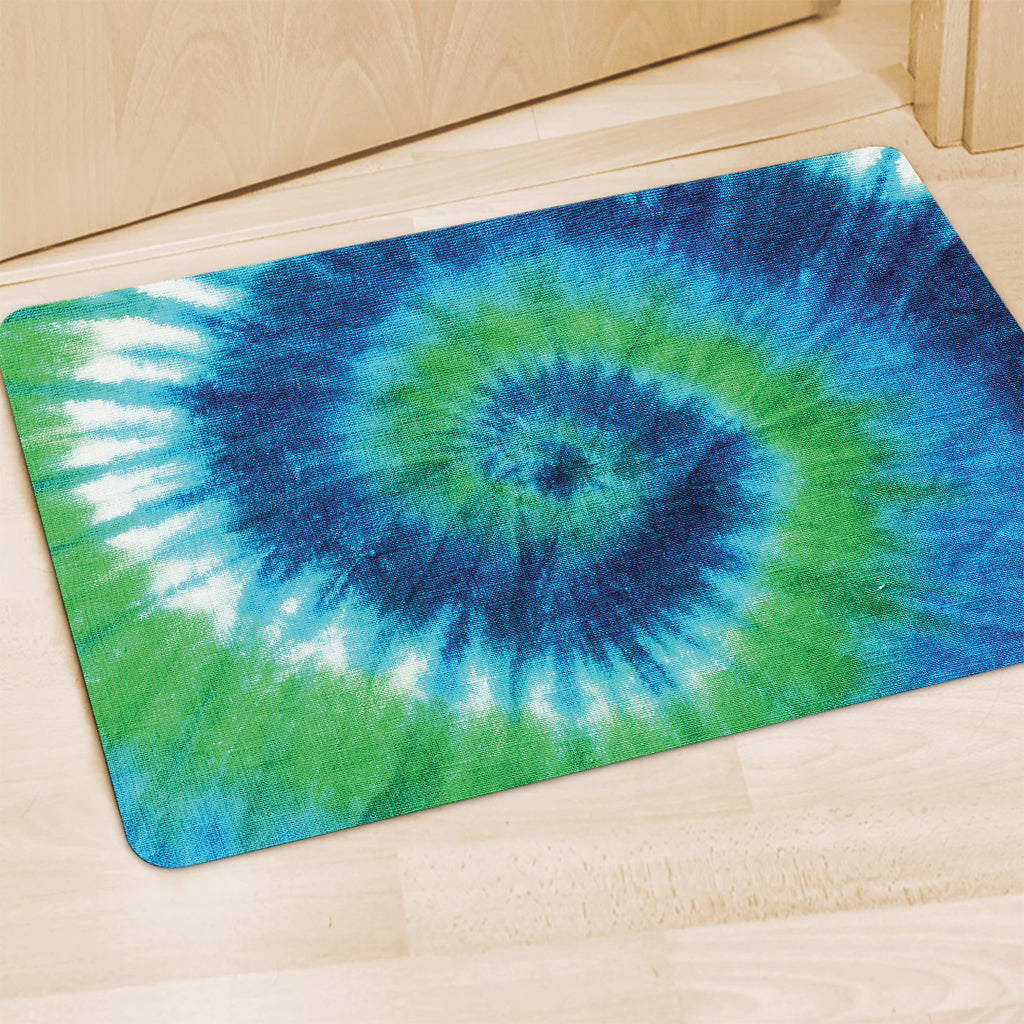 Blue Green And White Tie Dye Print Polyester Doormat
