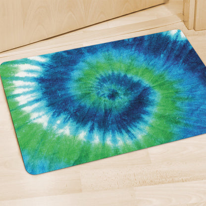Blue Green And White Tie Dye Print Polyester Doormat