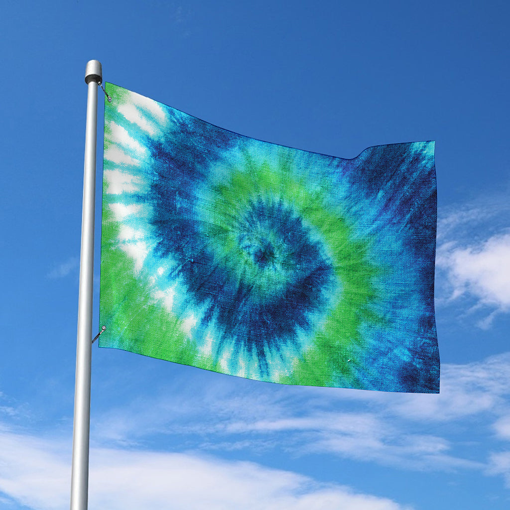 Blue Green And White Tie Dye Print Polyester Flag