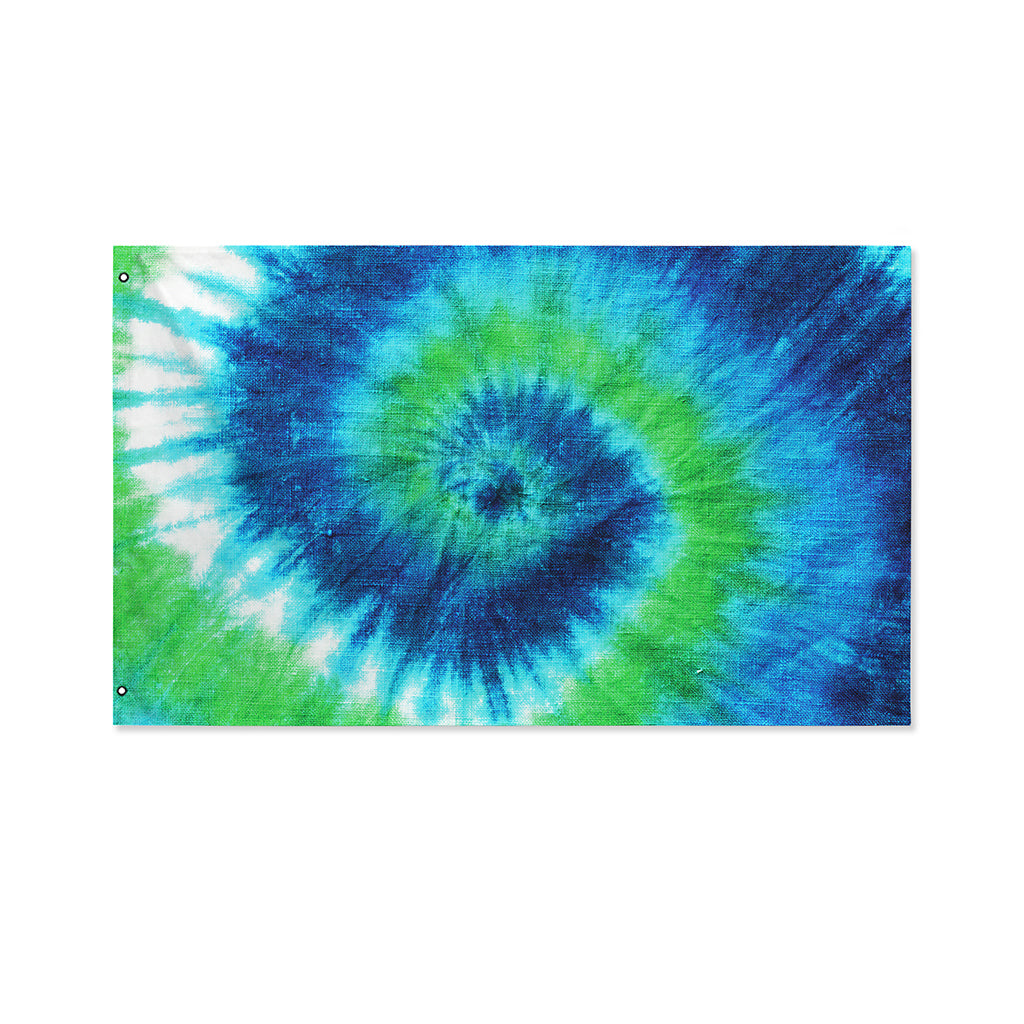 Blue Green And White Tie Dye Print Polyester Flag