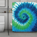 Blue Green And White Tie Dye Print Polyester Shower Curtain