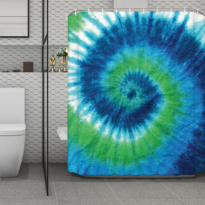 Blue Green And White Tie Dye Print Polyester Shower Curtain
