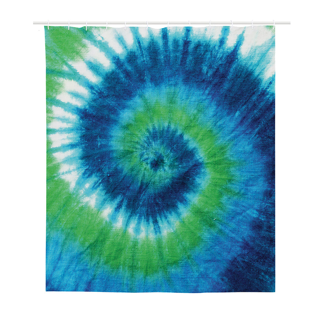 Blue Green And White Tie Dye Print Polyester Shower Curtain