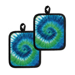 Blue Green And White Tie Dye Print Pot Holders