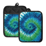 Blue Green And White Tie Dye Print Pot Holders With Pocket