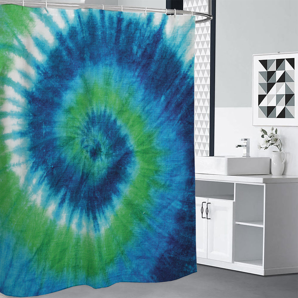 Blue Green And White Tie Dye Print Premium Shower Curtain