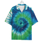 Blue Green And White Tie Dye Print Rayon Hawaiian Shirt