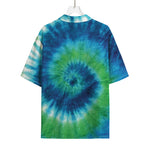 Blue Green And White Tie Dye Print Rayon Hawaiian Shirt