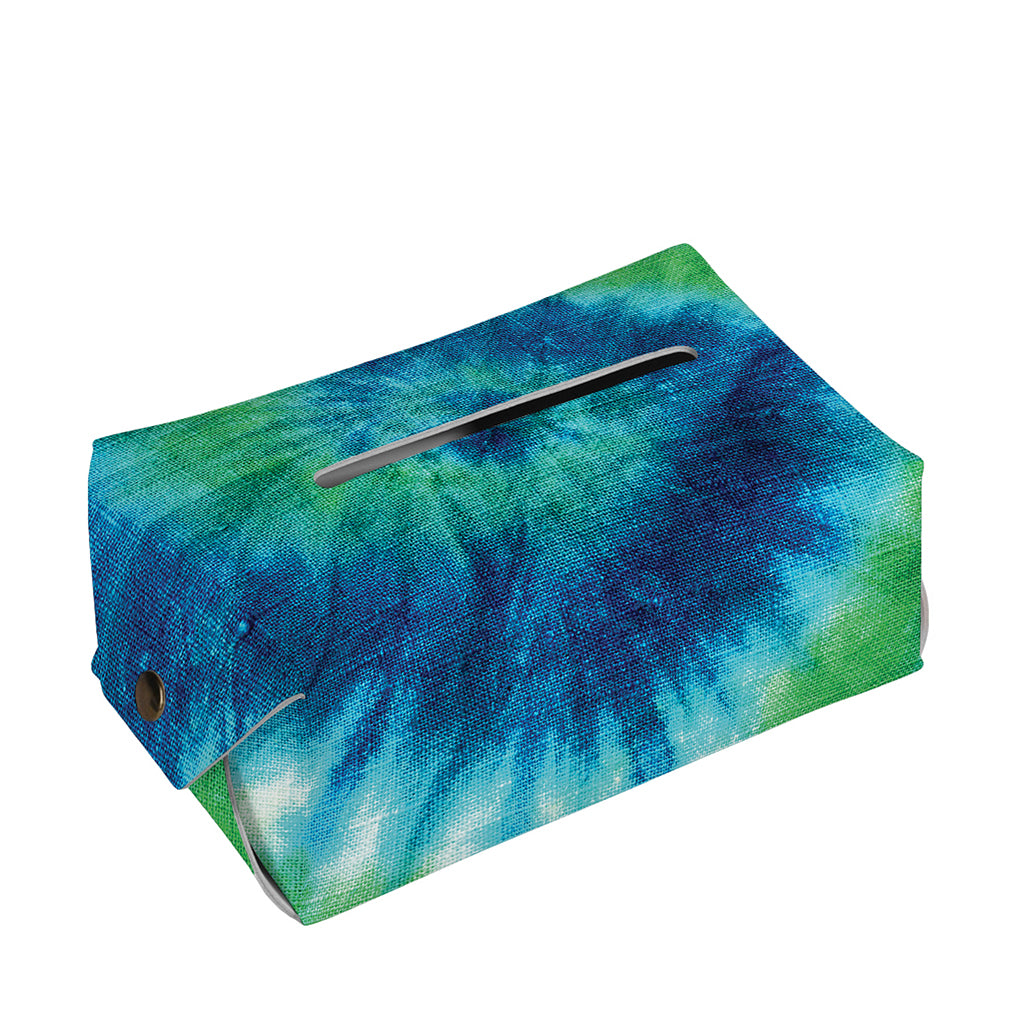 Blue Green And White Tie Dye Print Rectangle Tissue Box Cover