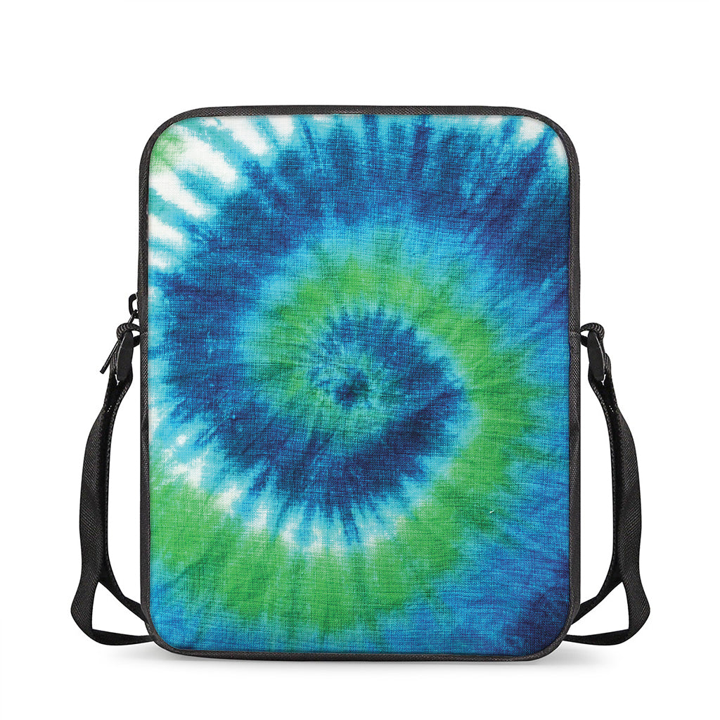 Blue Green And White Tie Dye Print Rectangular Crossbody Bag