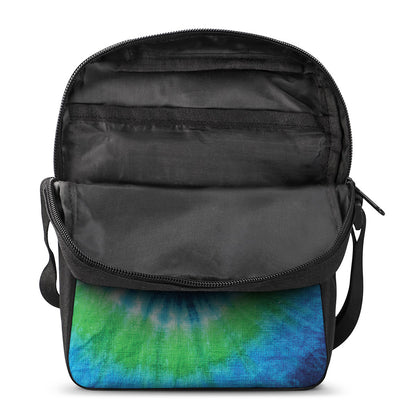 Blue Green And White Tie Dye Print Rectangular Crossbody Bag